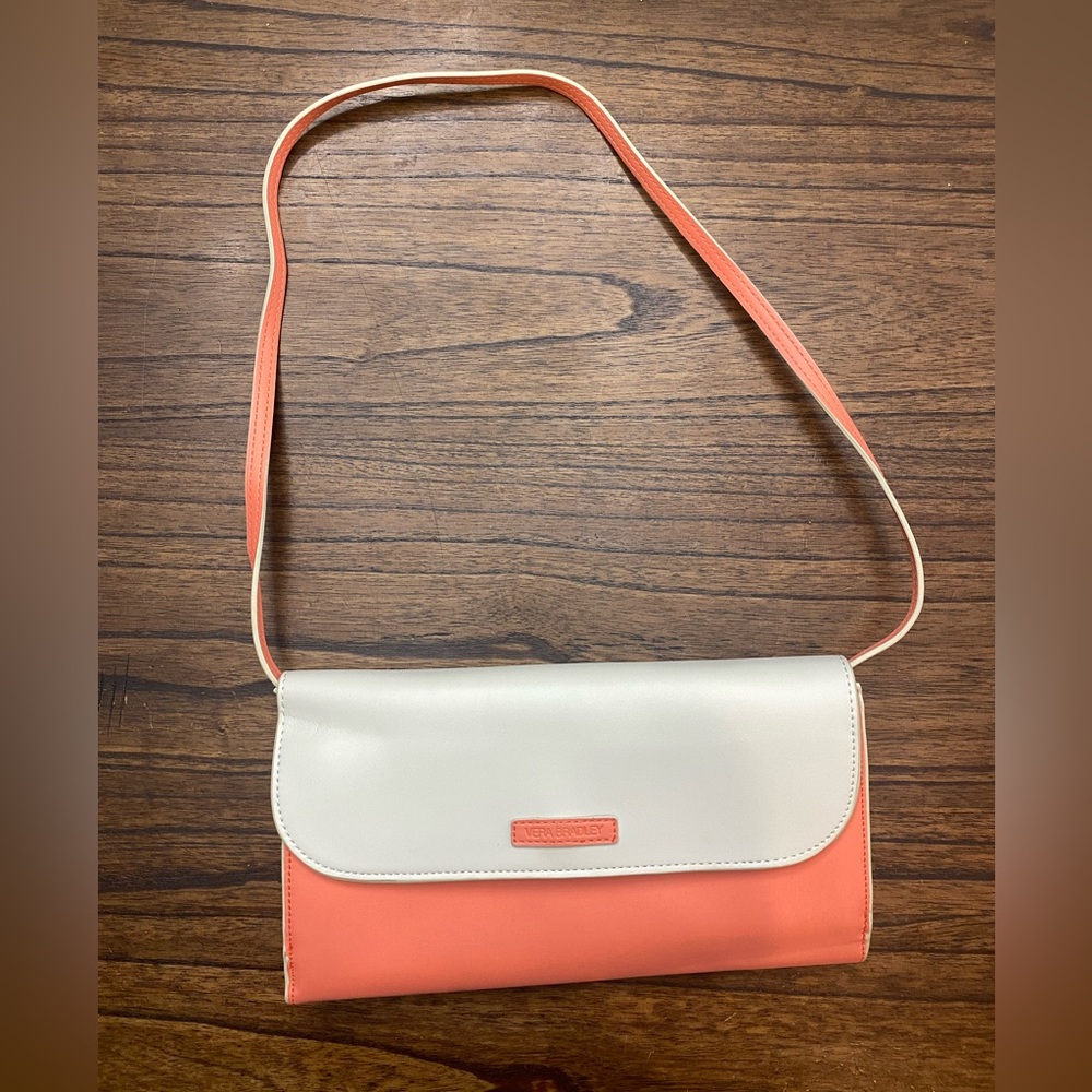 Vera Bradley coral and white leather purse 10”x6”